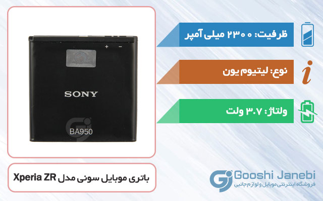 باتری اصلی گوشی سونی Xperia ZR مدل BA950