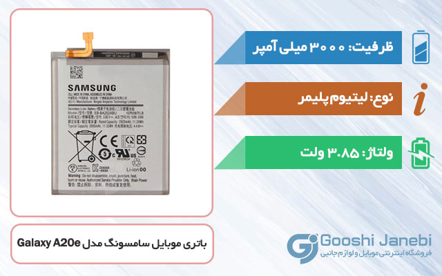 باتری اصلی گوشی سامسونگ Galaxy A20e مدل EB-BA202ABU